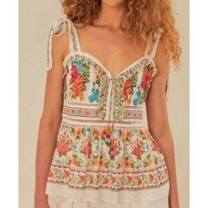 Farm Rio Off White Bloom Garden Sleeveless Blouse Women Size Small NWOT